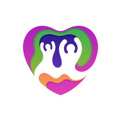 happy family/people logo vector template, human in heart/love shape symbol suitable for health care, wedding, foundation, and physical activity