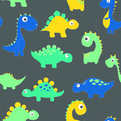 Childish dinosaur seamless pattern for fashion clothes, fabric, t shirts. hand drawn vector
