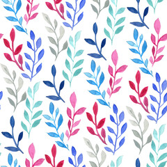 Watercolor seamless floral pattern with colorful leaves. Simple hand painting illustration for wrapping paper, wallpaper and surface textures