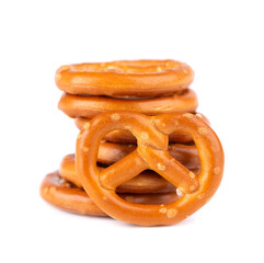 Bretzels cracker isolated on white background. Dry cracker cookies isolated. Salty snacks isolated.