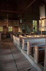 Petäjävesi Old Church interior.  Church is listed as UNESCO World Heritage Site.   Petаjаvesi (Petäjävesi) is municipality of Finland 