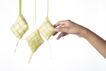 Ketupat (Rice Dumpling) On isolated Background. Ketupat is a natural rice casing made from young coconut leaves for cooking rice during eid Mubarak, Eid ul Fitr