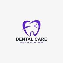 Dental clinic logo design. Dental care sign symbol. Tooth icon vector with abstract blue colors.
