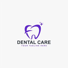 Fototapeta premium Dental clinic logo design. Dental care sign symbol. Tooth icon vector with abstract blue colors.