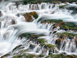 Scenic cascade of the Canete river in the nature reserve Nor Yauyos Cochas in the highlands of the Andes, Peru