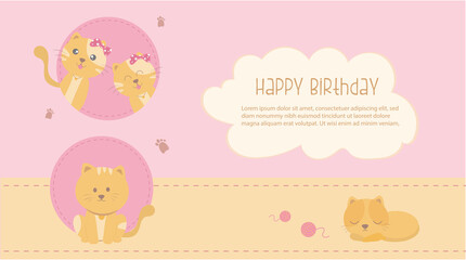 Happy smiling cats celebrating birthdays and sleeping cats.Happy birthday card design. vector illustration.party invitation.