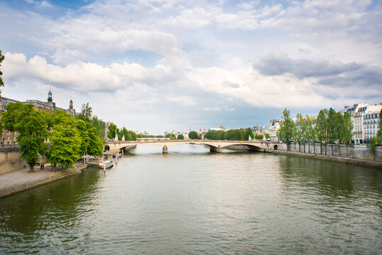 Bridge Pont du Carrousel Leading Over the Seine in Paris, Photographed from Bridge Pont Royal.