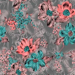 Gordijnen Seamless flower pattern floral allover design with background © RITVIKUJWAL