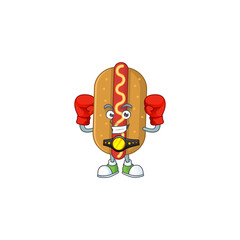 Caricature picture of hotdog boxing athlete on the arena