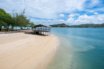 The Beach, Sea views and mountains, Seaside on Samaesarn Island, Sattahip, Chonburi in Thailand.