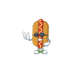 Super cool hotdog cartoon drawing style wearing black glasses