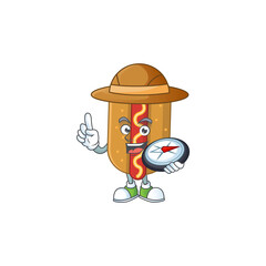 Experience explorer of hotdog cartoon character style using compass