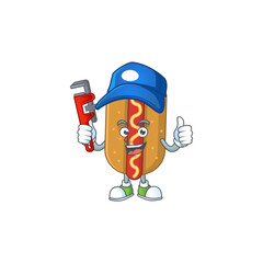 Hotdog Cartoon drawing concept work as smart Plumber