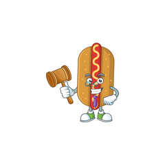 A wise Judge hotdog cartoon mascot design wearing glasses