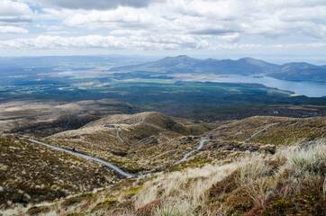 The view of the road down from Tongariro National Park, New Zealand