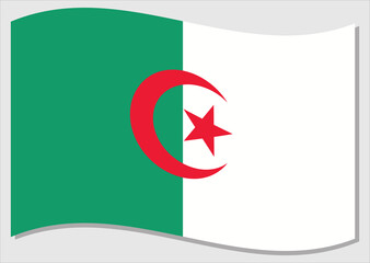 Waving flag of Algeria vector graphic. Waving Algerian flag illustration. Algeria country flag wavin in the wind is a symbol of freedom and independence.