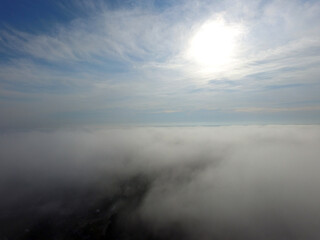 Fototapeta premium Aerial view of the morning fog (drone image). Near Kiev