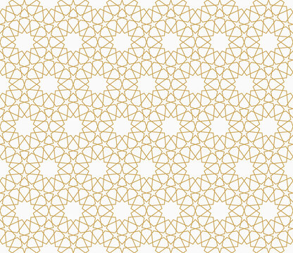 Seamless pattern in authentic arabian style. Golden geometric ornament over white background.