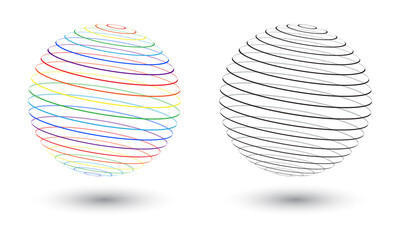 set of two transparent spheres with lines as icon or logo