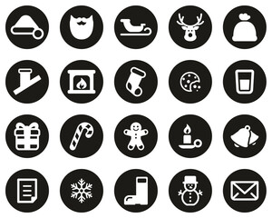 Santa Claus Icons White On Black Flat Design Circle Set Big