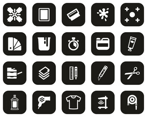 Screen Printing Icons White On Black Flat Design Set Big