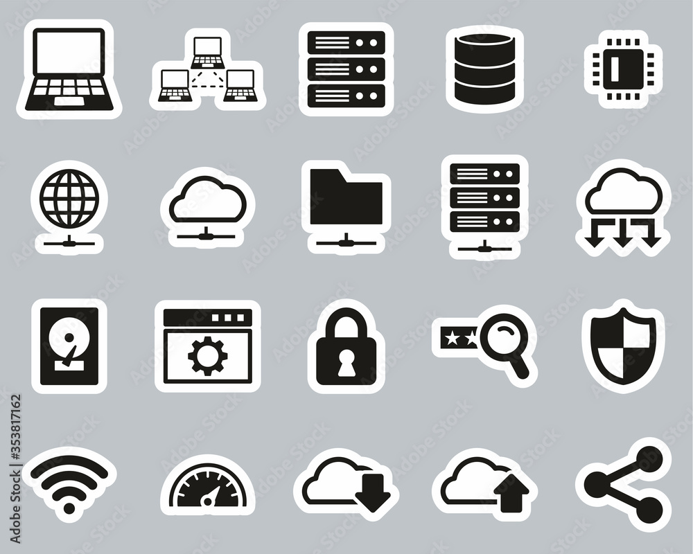 Sticker Server & Data Center Icons Black & White Sticker Set Big