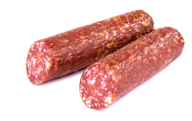 Smoked sausage salami isolated on a white background
