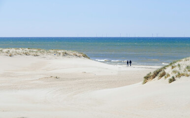 The Blue lagoon at Camperduin, Noord Holland, The Netherlands. A very popular tourist destination on this recently created beach on the north west coast of Holland.