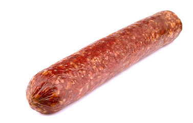 Smoked sausage salami isolated on a white background