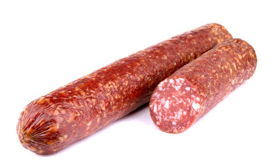 Smoked sausage salami isolated on a white background