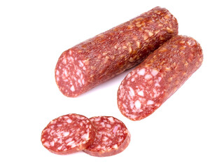 Smoked sausage salami isolated on a white background