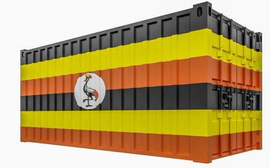 3D Illustration of Cargo Container with Uganda Flag