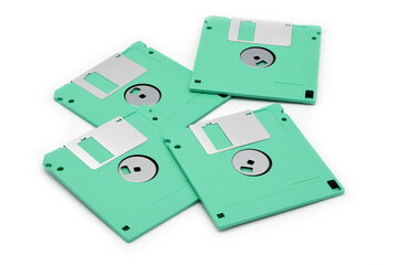 green floppy diskettes isolated on white