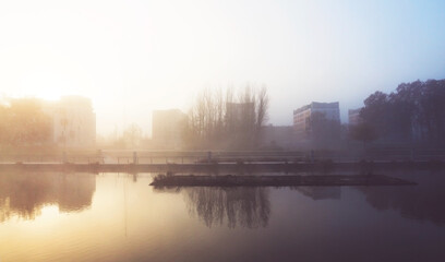 Fototapeta premium hazy and pearly winter sunrise