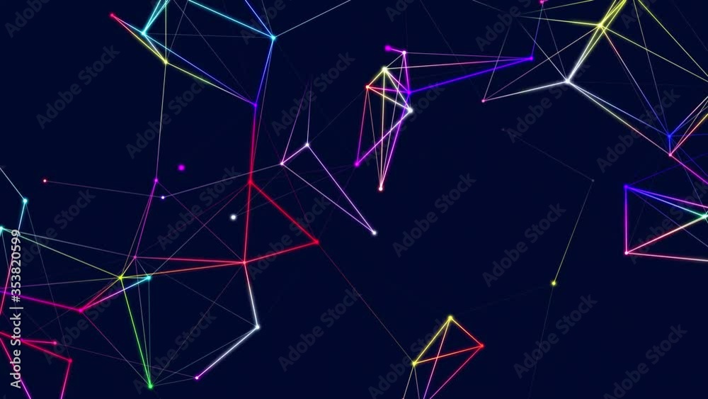 Poster Abstract digital connection moving dots and lines. Technology background. Network connection structure. 3d. Seamless loop. 4K