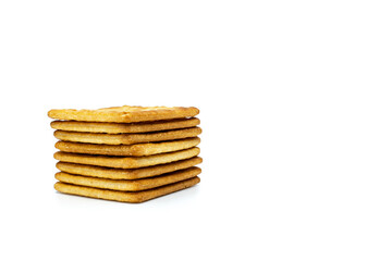 Cream cracker biscuit isolated on white background with copy space.