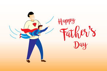 Happy Father's day celebration superhero concept daddy play with son  as super hero flying