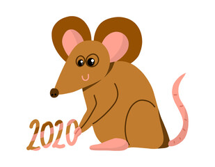 Cute metal mouse with big ears. Chinese New Year 2020. The year of rat/mice/mouse. - Vector cartoon funny sketch mouse. Doodle hand-drawn style. Template image for Happy new year party.