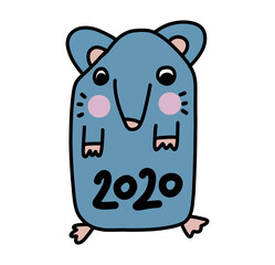 Cute metal mouse with big ears. Chinese New Year 2020. The year of rat/mice/mouse. - Vector cartoon funny sketch mouse. Doodle hand-drawn style. Template image for Happy new year party.