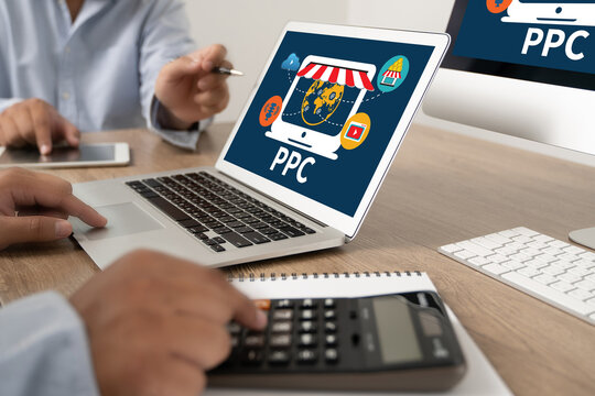 PPC - Pay Per Click concept Businessman working concept.