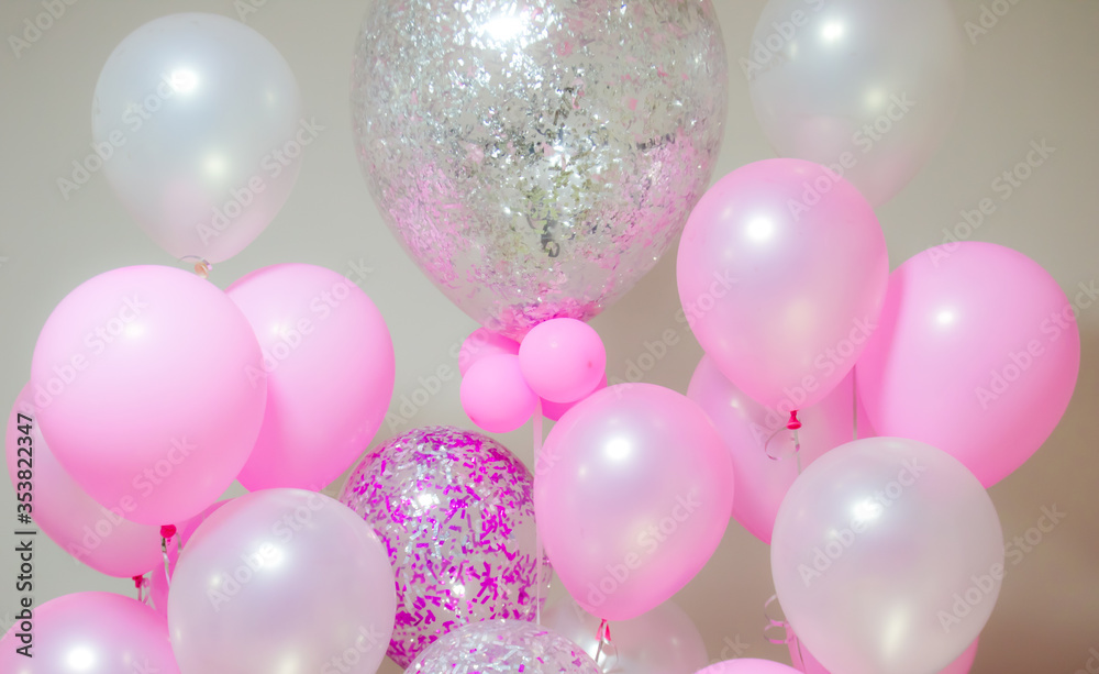 Wall mural pink party balloons for party