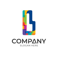letter b pixel art logo design, mosaic letter mark business logo template, vector illustration
