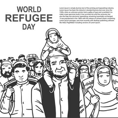Hand drawn world refugee day with father and son Free Vector	
