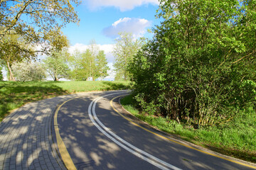 A sharp turn of the bike path in the park
