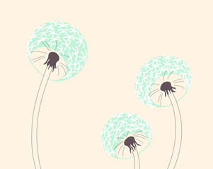 illustration turquoise dandelions on a cream background