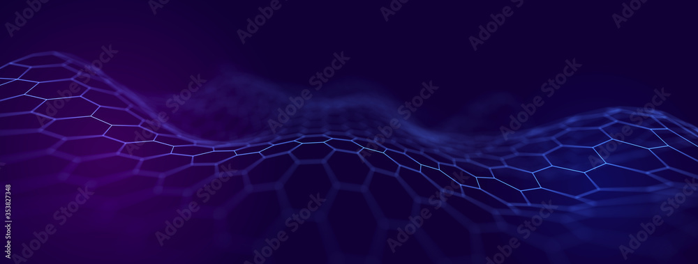 Fototapete Futuristic background of points with a dynamic wave. Excellent data visualization. 3D rendering.