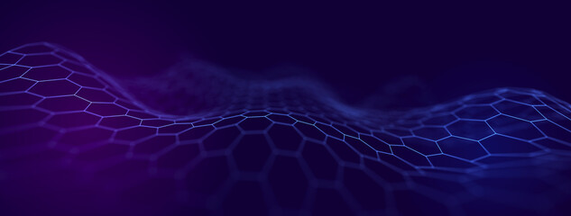 Futuristic background of points with a dynamic wave. Excellent data visualization. 3D rendering.