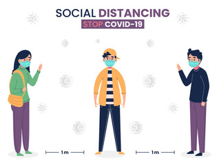 Social distancing but staying together vector illustration