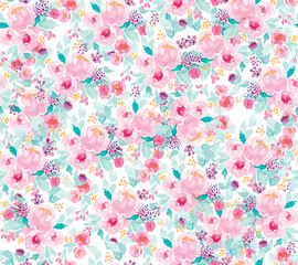 Hand painted watercolor rose and daisy flowers with leaf on a white background .Rose flowers print, Watercolor  painting of leafs and flowers, 