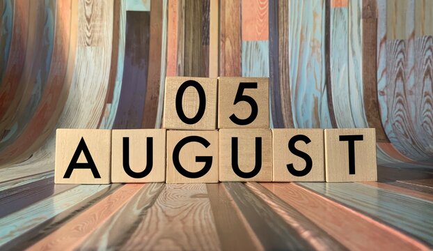 August 5. August  5 on wooden cubes on a wooden background. An image for a holiday .Summer day. Calendar 
